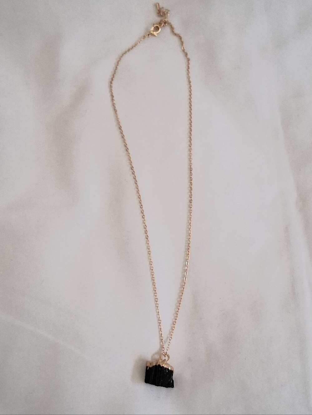 GOLD-TONE BLACK TOURMALINE PENDANT CHAIN NECKLACE
